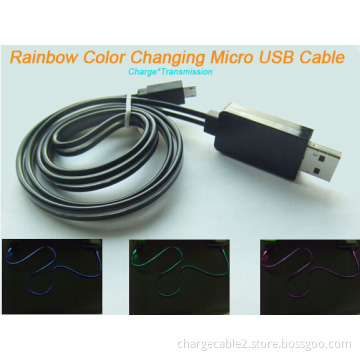 2015 Newest Design Fashion Visible Lighting 3colors Changing Data Sync Charger Charging Cable wire